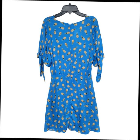 Size S Woman’s Zara Pineapple Print Mini Dress Blue Short Sleeve V Neck summer - Picture 3 of 7